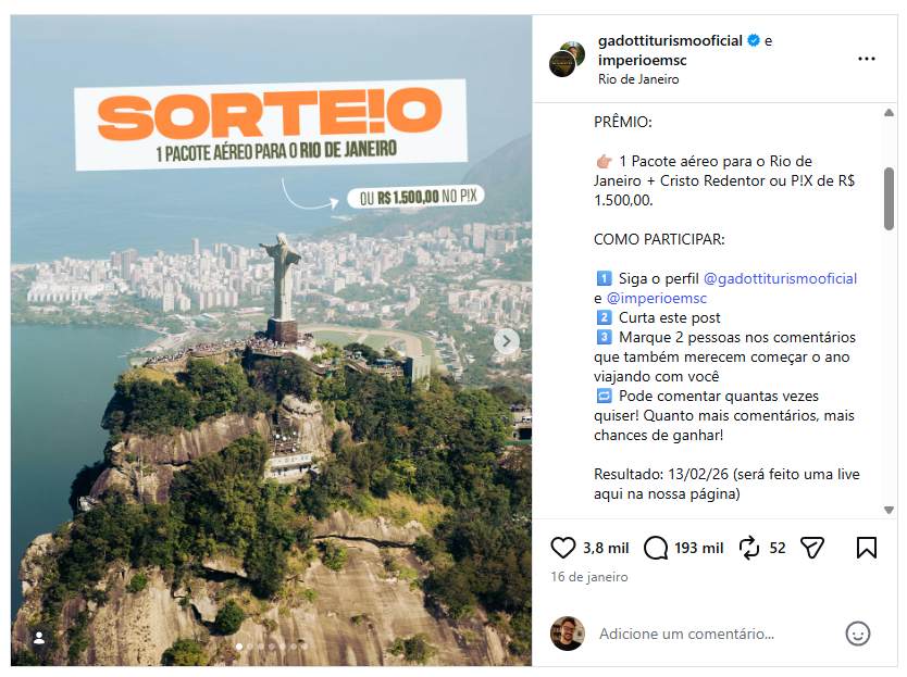 Sorteio de pacote aéreo para o Rio de Janeiro — Gadotti Turismo